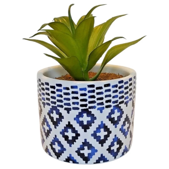 Succulent Flower Arrangement Bouquet Centerpiece Blue White Green Brown Ceramic - Picture 1 of 15